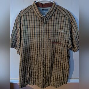 Columbia Men's Size XL PHG Hunting Button Down Shirt Short Sleeves Brown Plaid